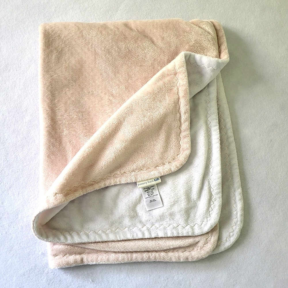 Pottery Barn Kids Baby Blanket Pale Pink White Zig Zag Stitch Lux Lovey Plush